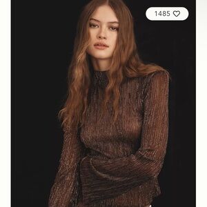 By Anthropologie Long-Sleeve Mock-Neck Metallic Top